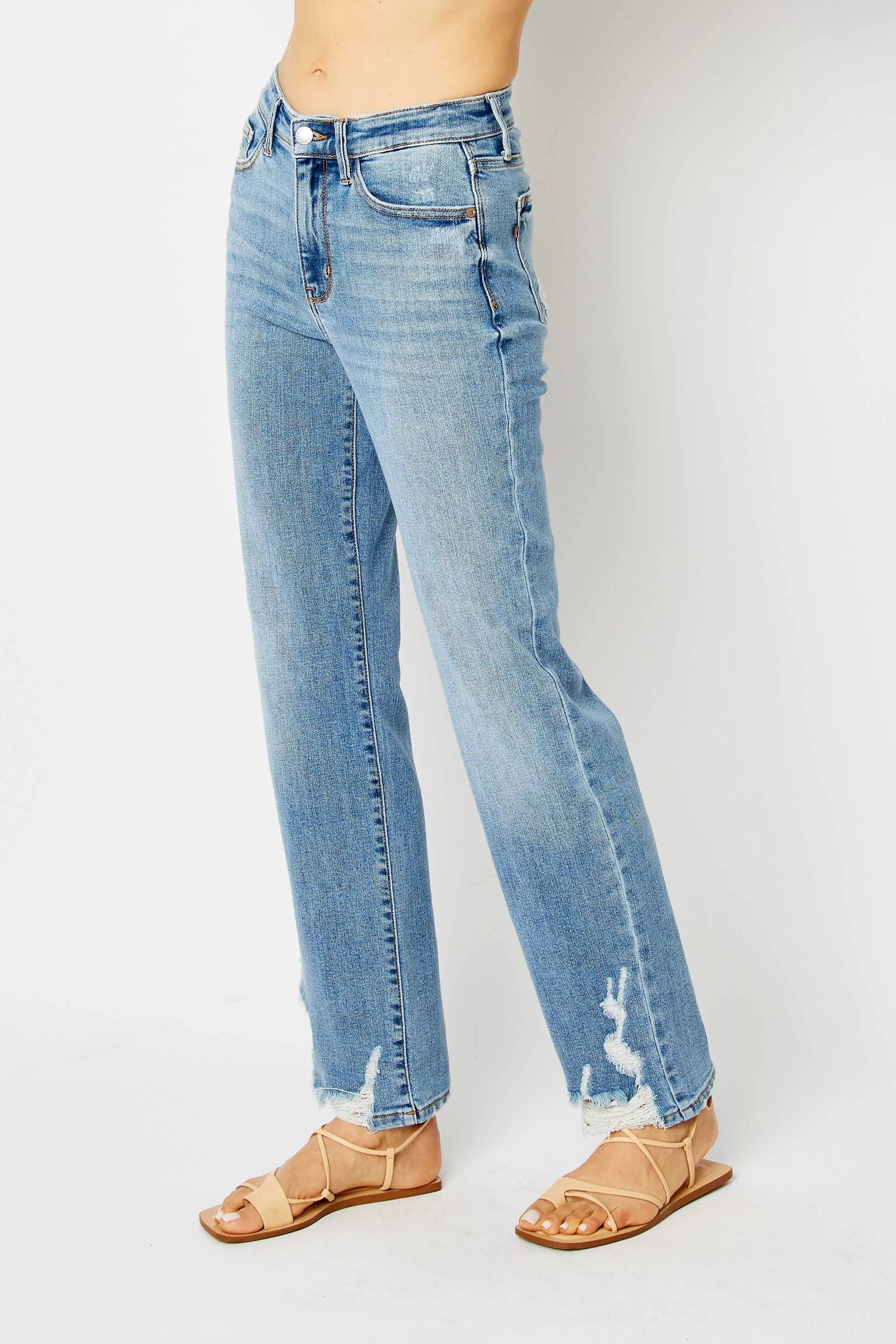Judy Blue Full Size High Waist Straight Jeans with Heavy Destroy Plus Size - Be Bliss Boutique
