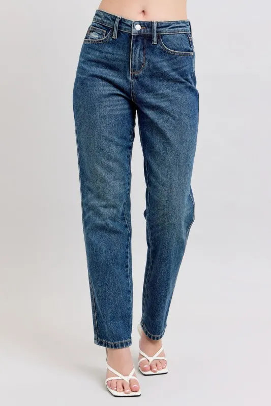 Judy Blue Jeans - Full Size High Waisted Rigid Magic Non-destroy Straight Leg - Be Bliss Boutique