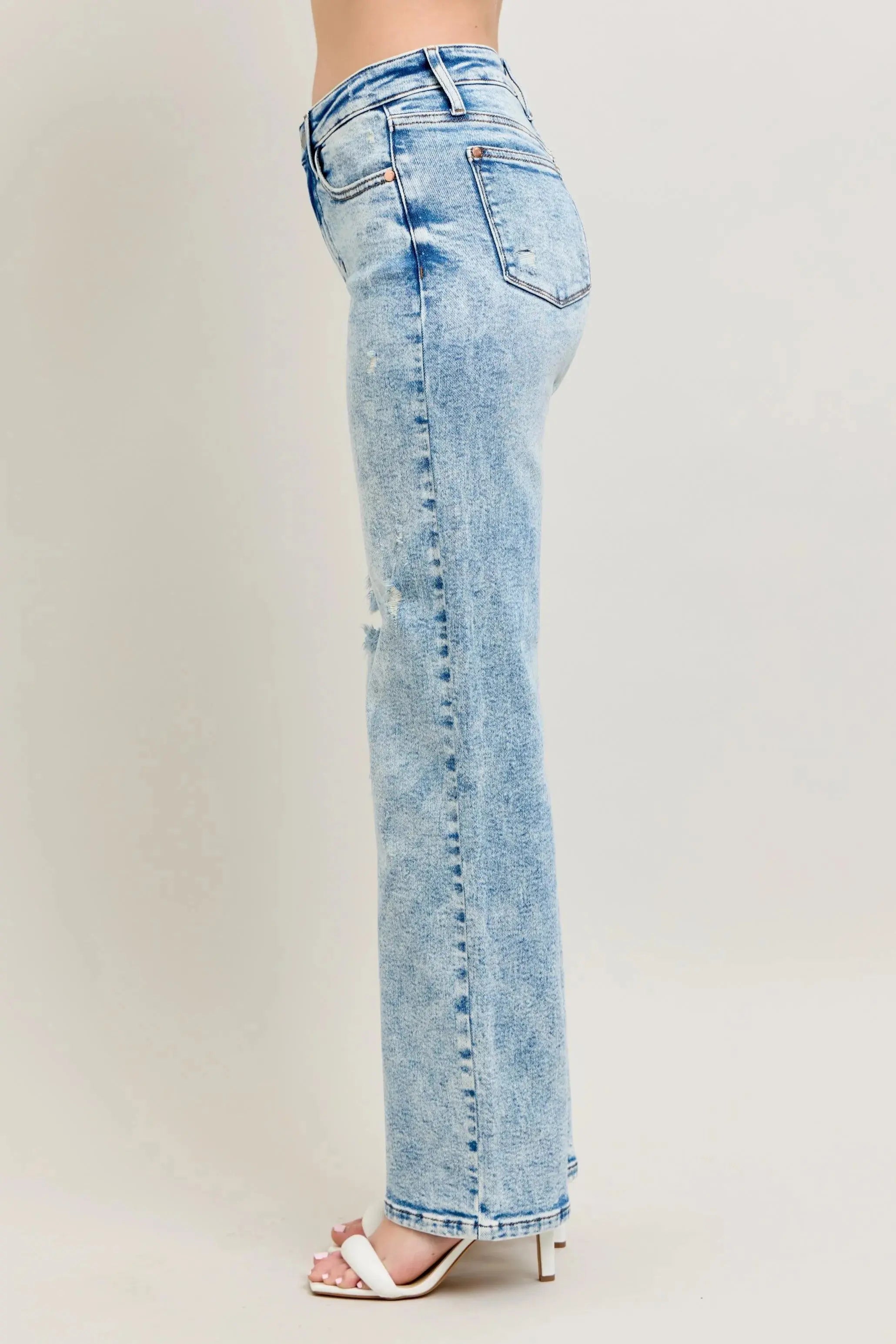 Full Size High Waist Mineral Wash Destroy 90's Straight Leg Judy Blue Jeans - Be Bliss Boutique