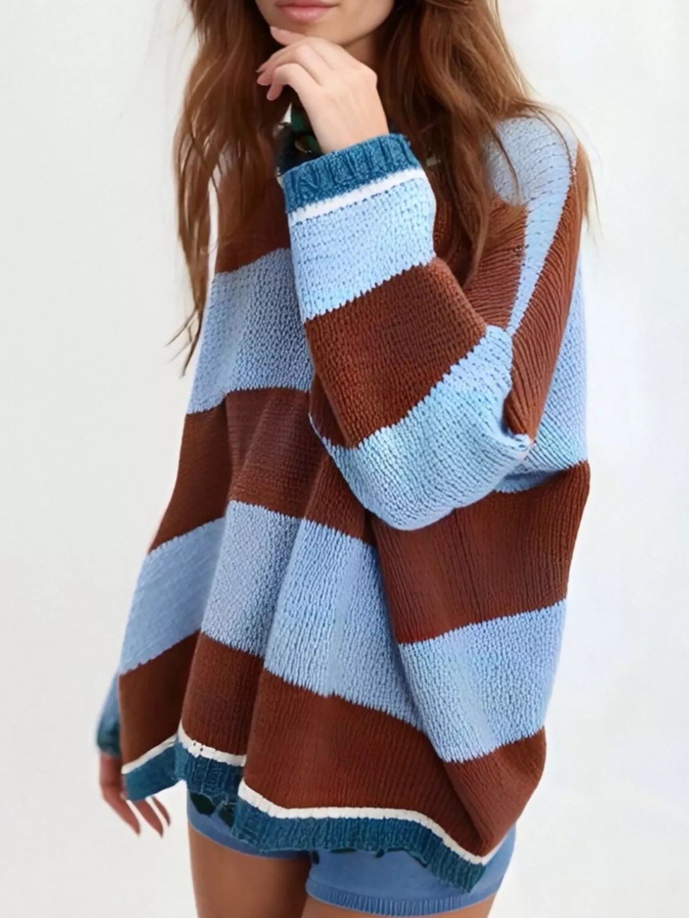 Color Block Round Neck Sweater -  Be Bliss Boutique