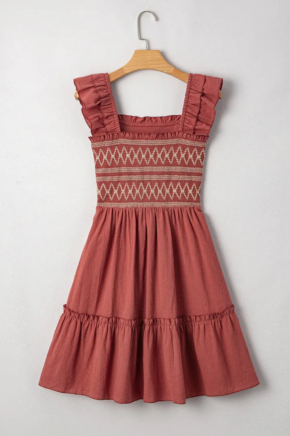Ruffled Smocked Cap Sleeve Mini Dress - Be Bliss Boutique