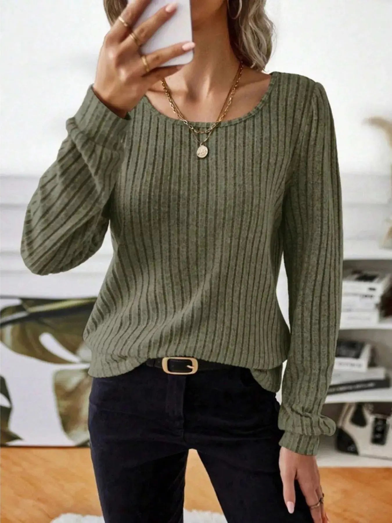 Ribbed Knit Long Sleeve T Shirt - Be Bliss Boutique