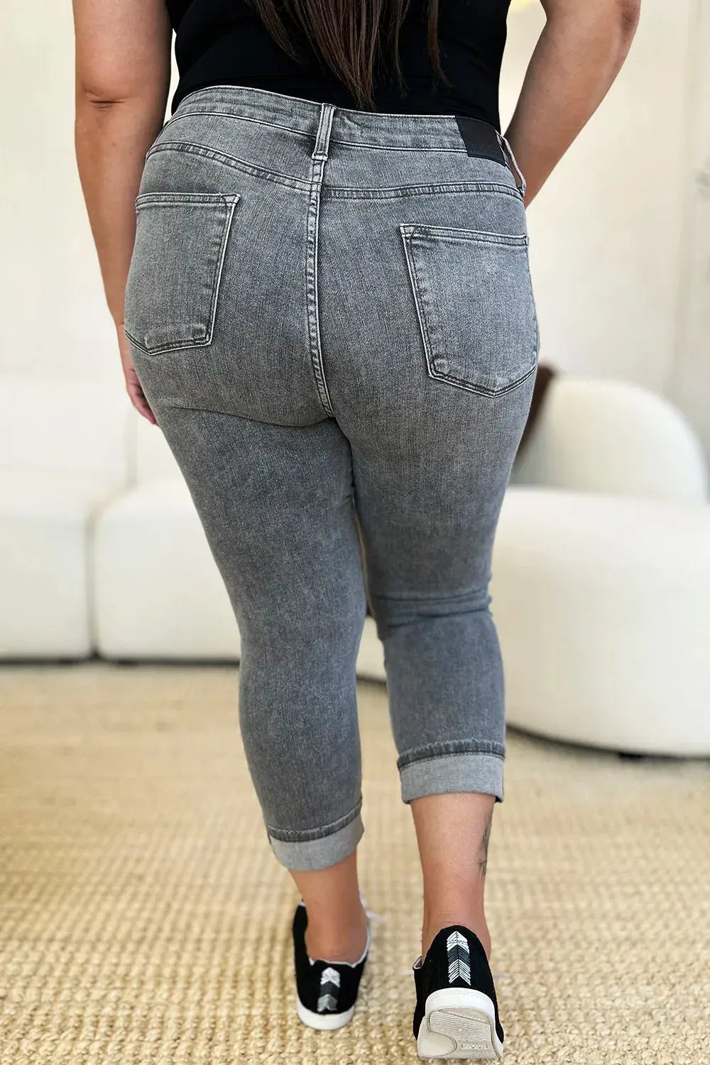 Judy Blue Jeans - Full Size Button Fly High Waist Cuffed Capris - Be Bliss Boutique