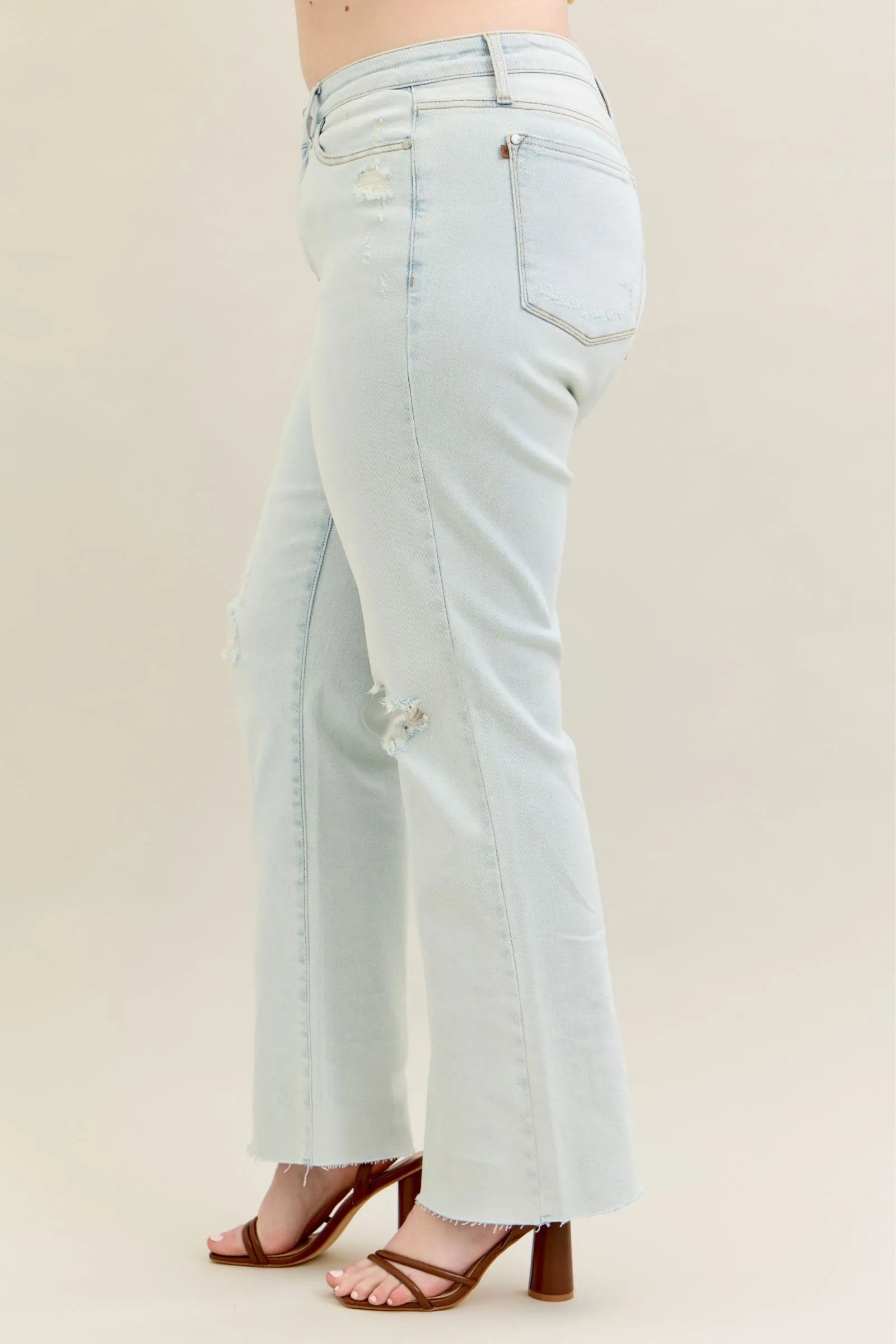Full Size Light Wash Distressed Bootcut Judy Blue Jeans - Be Bliss Boutique