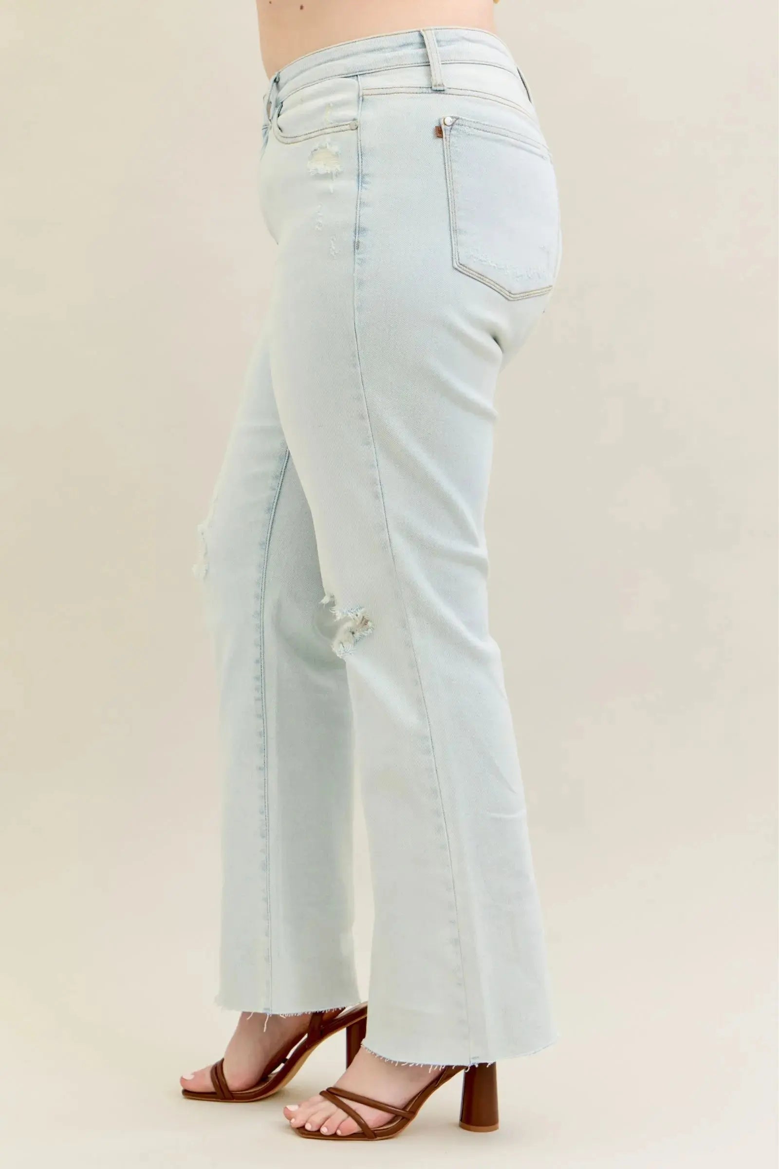 Full Size Light Wash Distressed Bootcut Judy Blue Jeans - Be Bliss Boutique