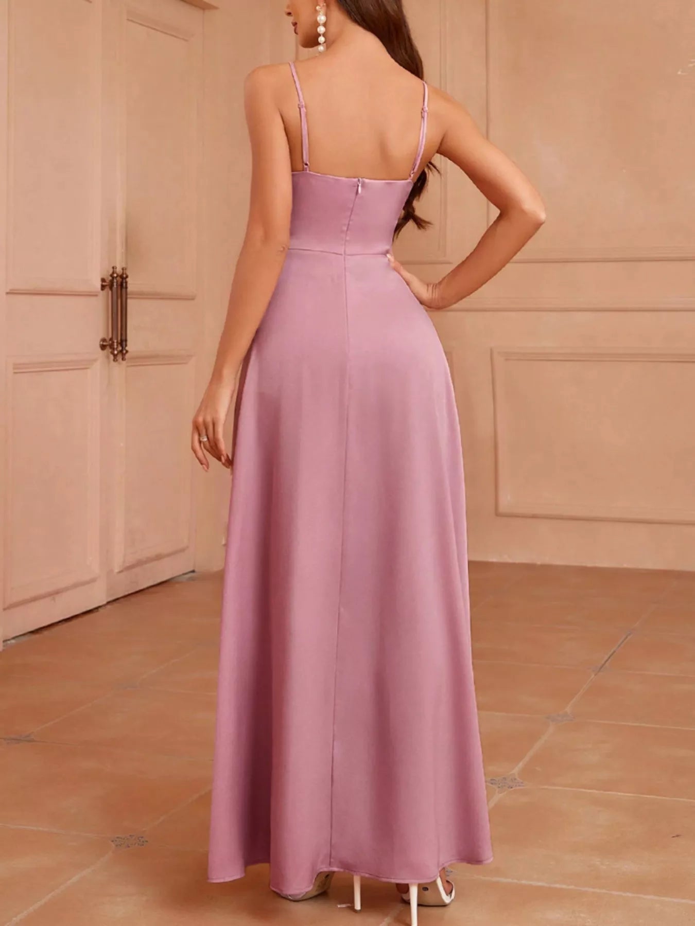 Elegant Wrap Bodice Slit Spaghetti Strap Maxi Dress - Be Bliss Boutique