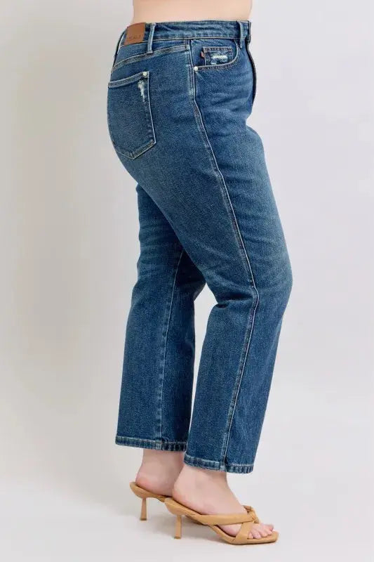 Judy Blue Jeans - Full Size High Waisted Rigid Magic Non-destroy Straight Leg - Be Bliss Boutique