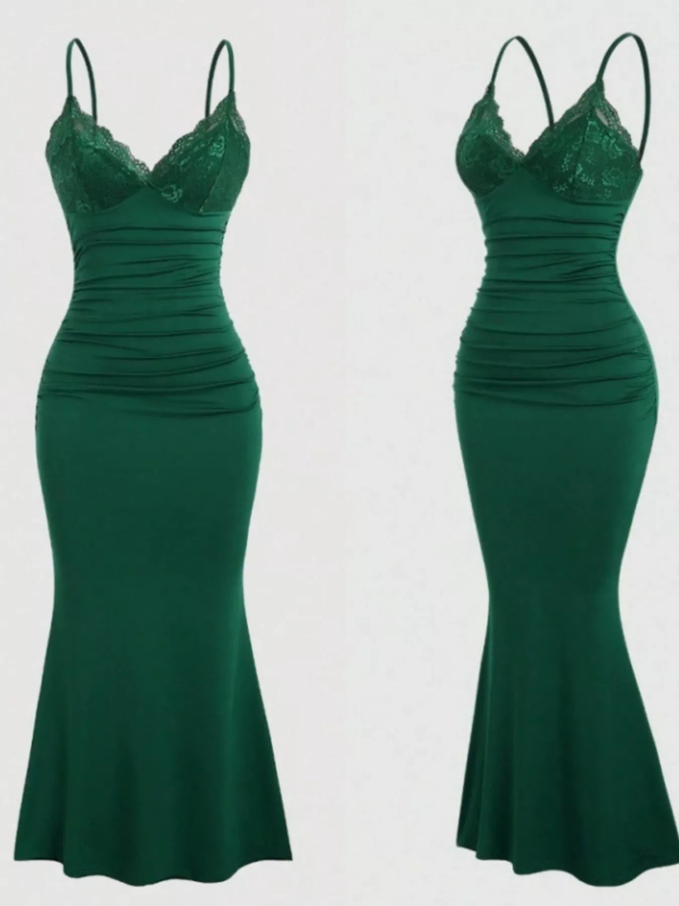 Lace Trim Ruched Mermaid Dress - Be Bliss Boutique