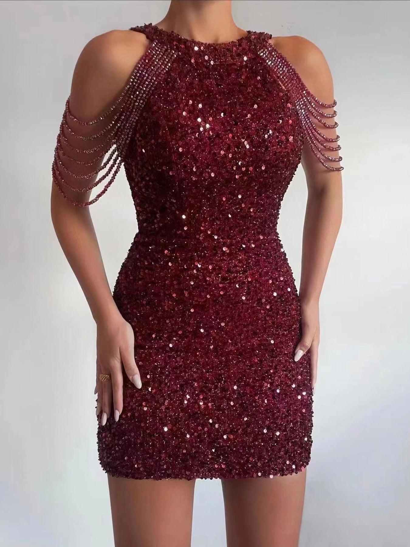 Full Size Sequin Embellished Bodycon Mini Dress - Be Bliss Boutique