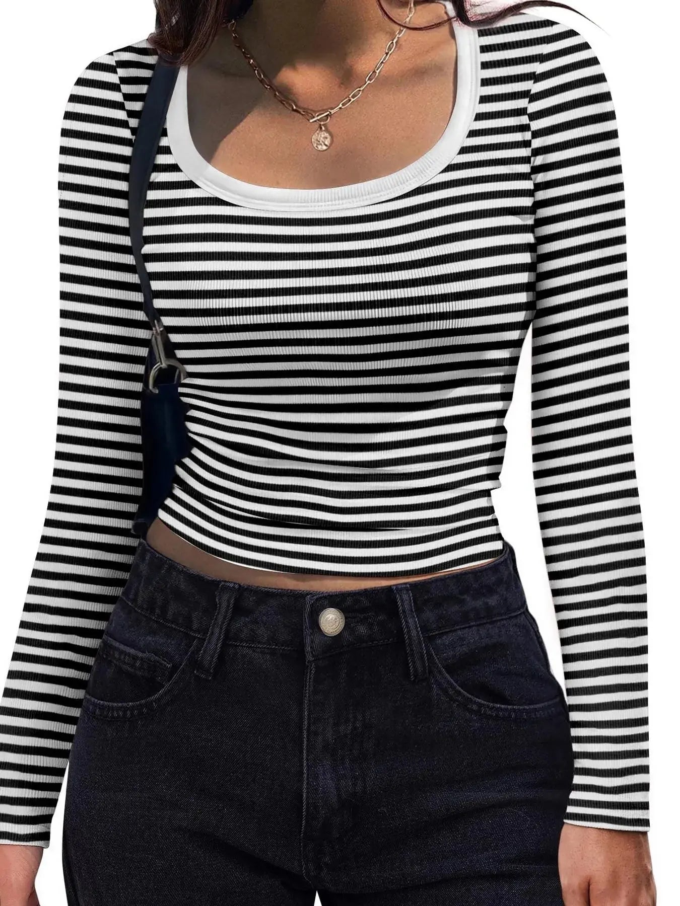 Striped Long Sleeve Scoop Neck T Shirt - Be Bliss Boutique