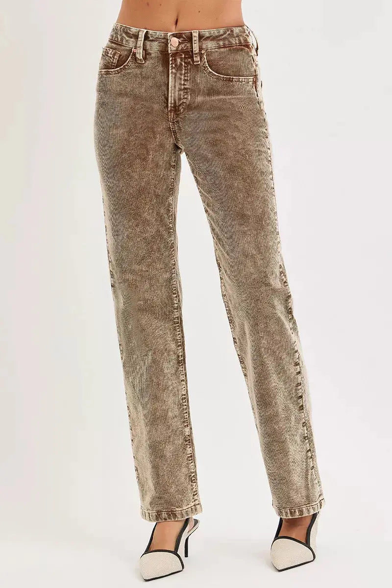 Tummy Control Mid Rise Straight Leg RISEN Corduroy Pants - Be Bliss Boutique