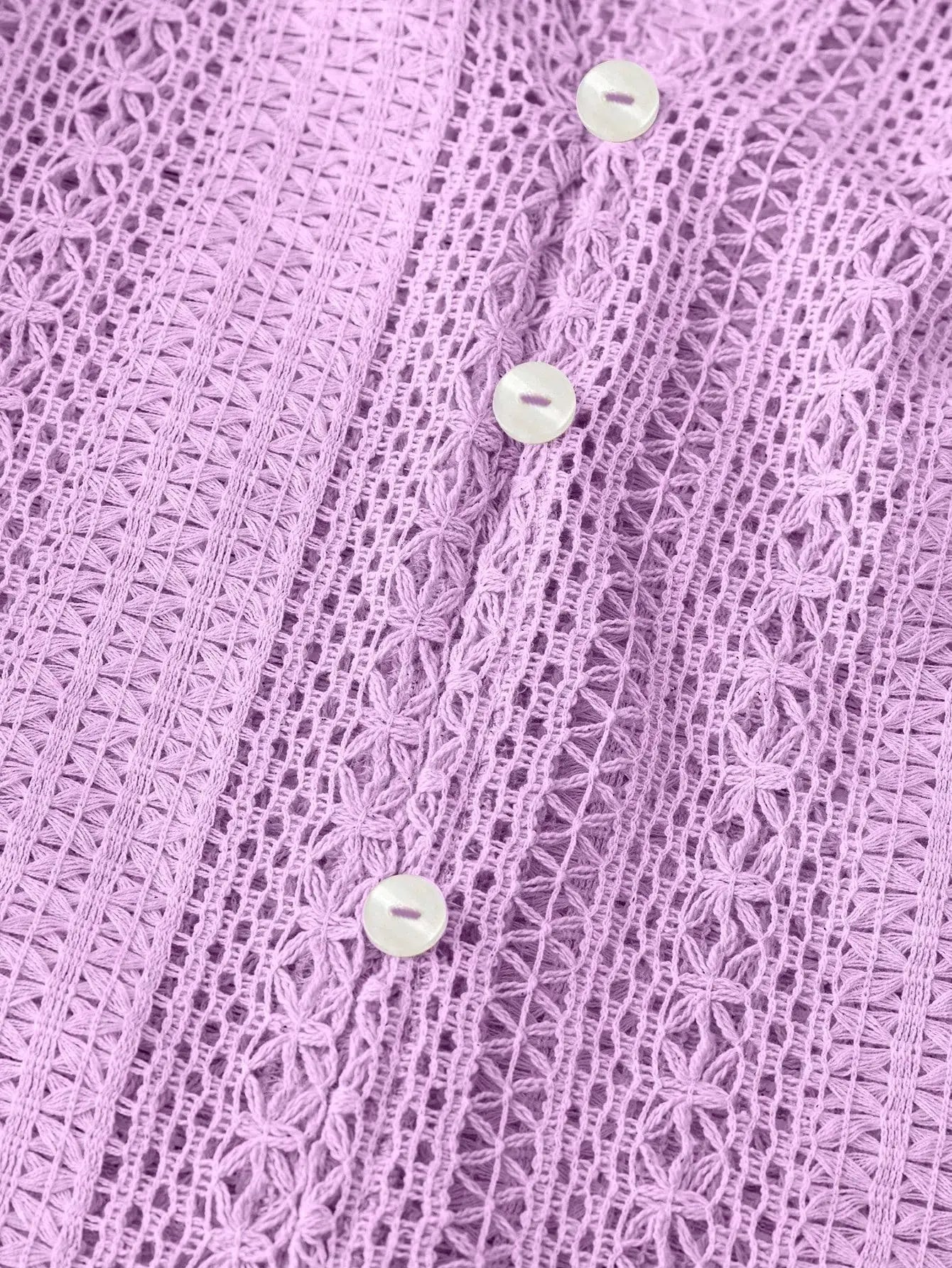 Crochet Notched Button Front Shirt - Be Bliss Boutique