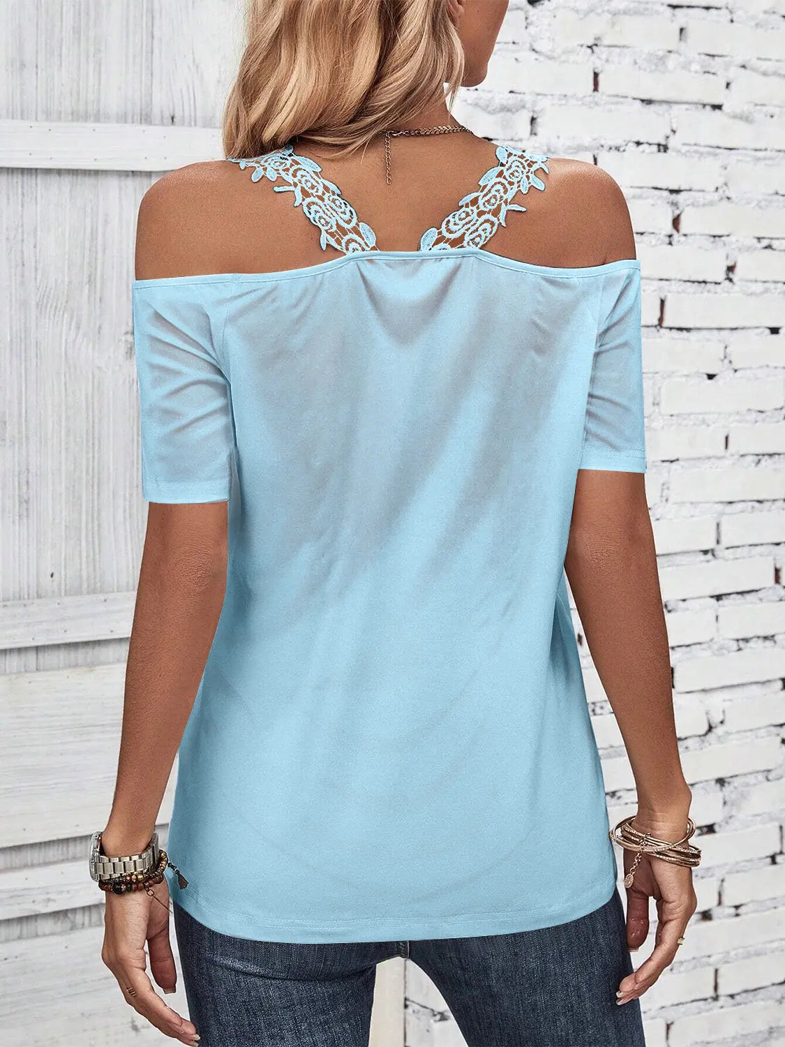 Full Size Lace Detail Short Sleeve T-Shirt - Be Bliss Boutique