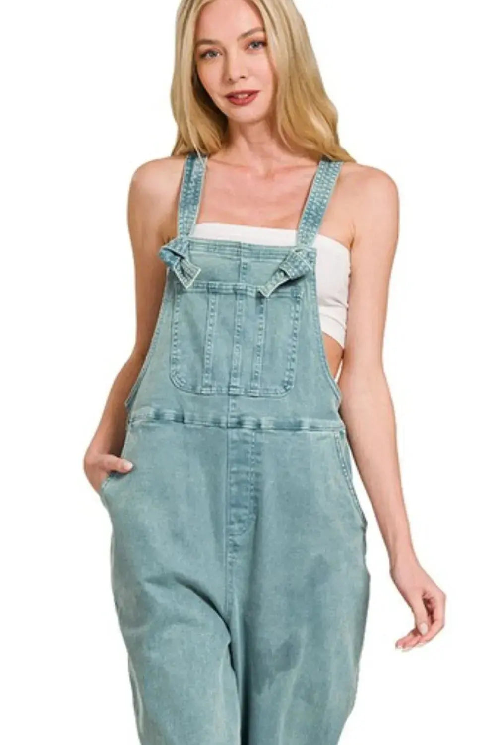 Zenana Washed Knot Strap Relaxed Fit Overalls - Be Bliss Boutique