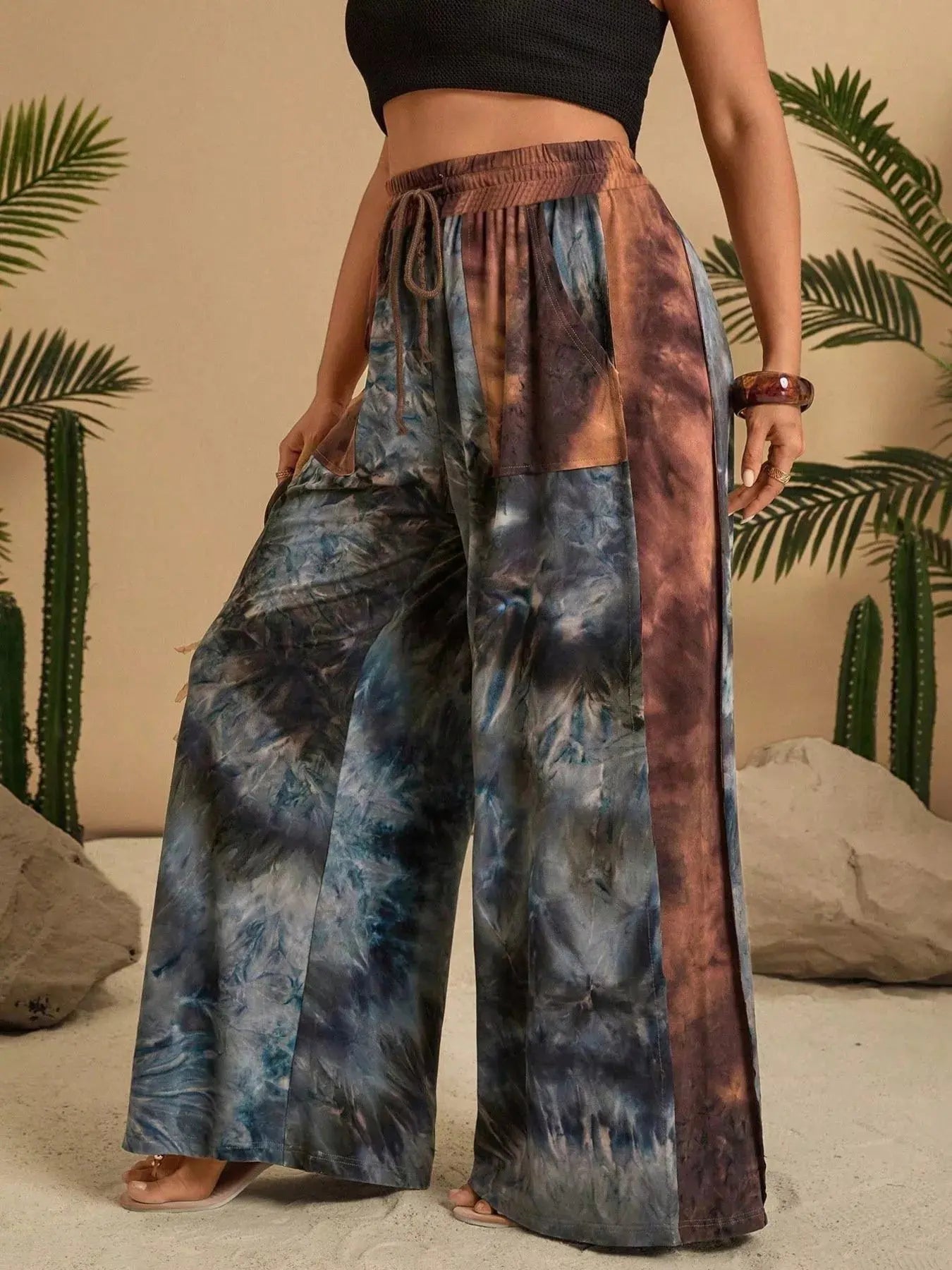 Full Size Tie-Dye Wide Leg Casual Pants - Be Bliss Boutique