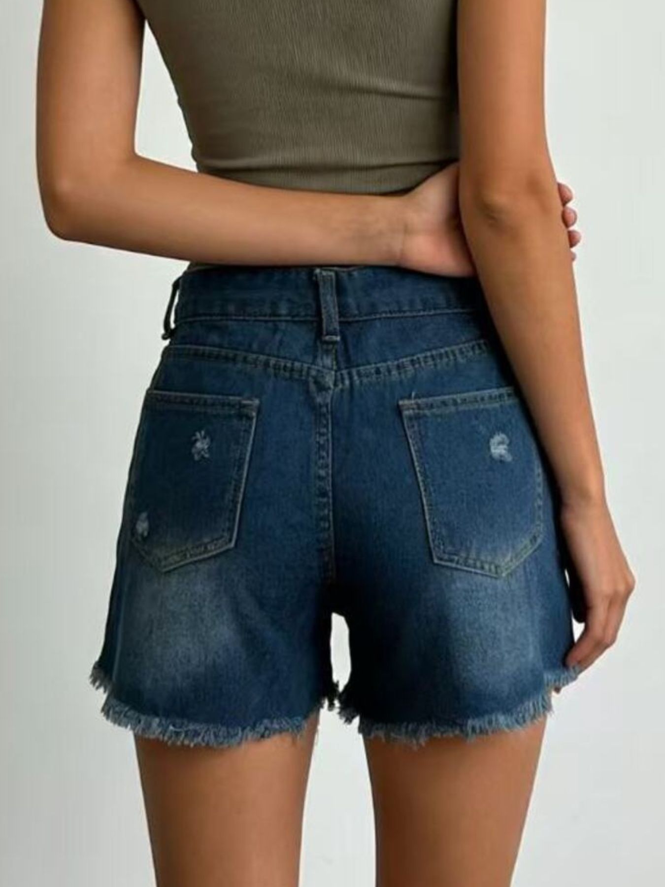 Distressed Frayed Hem Denim Shorts - Be Bliss Boutique