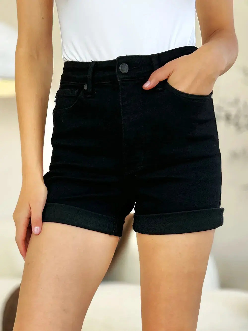 Full Size High Waist Tummy Control Cuffed Denim Shorts by Judy Blue Jeans - Be Bliss Boutique