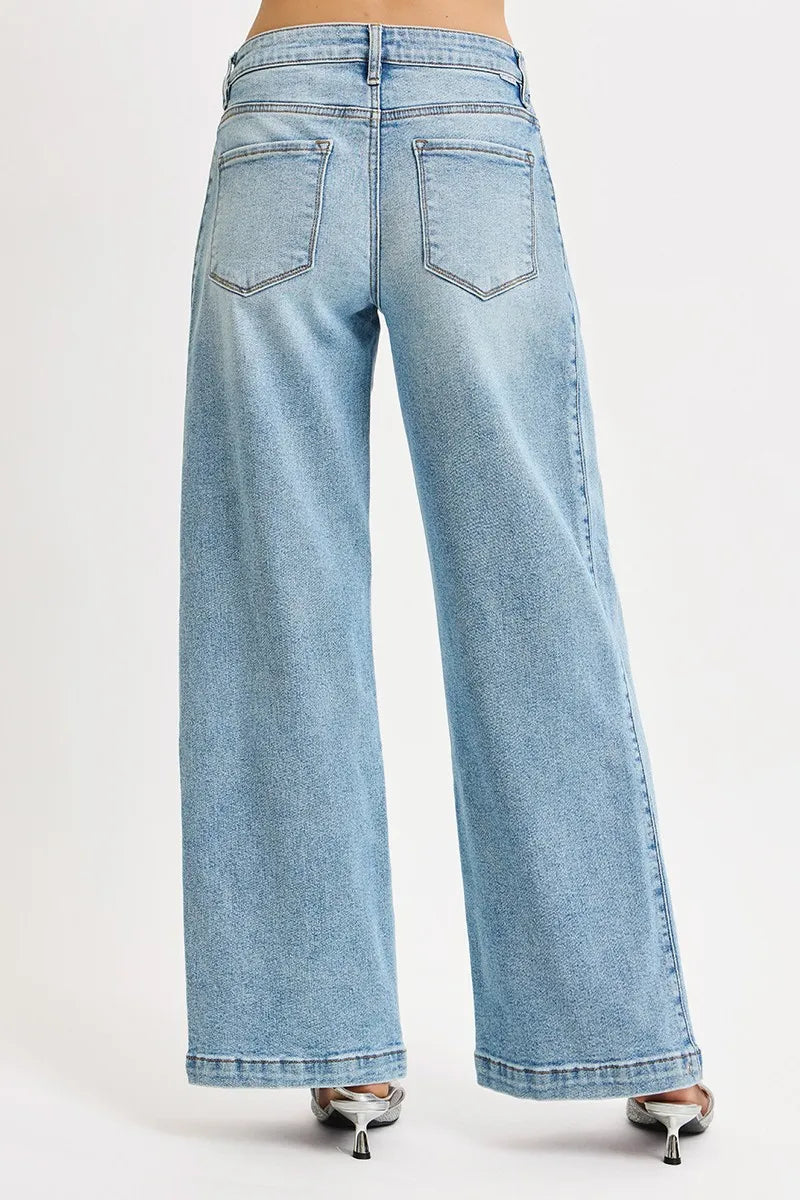 RISEN Jeans - Mid Rise Wide Barrel Transferable Leg Snap Jeans - Be Bliss Boutique