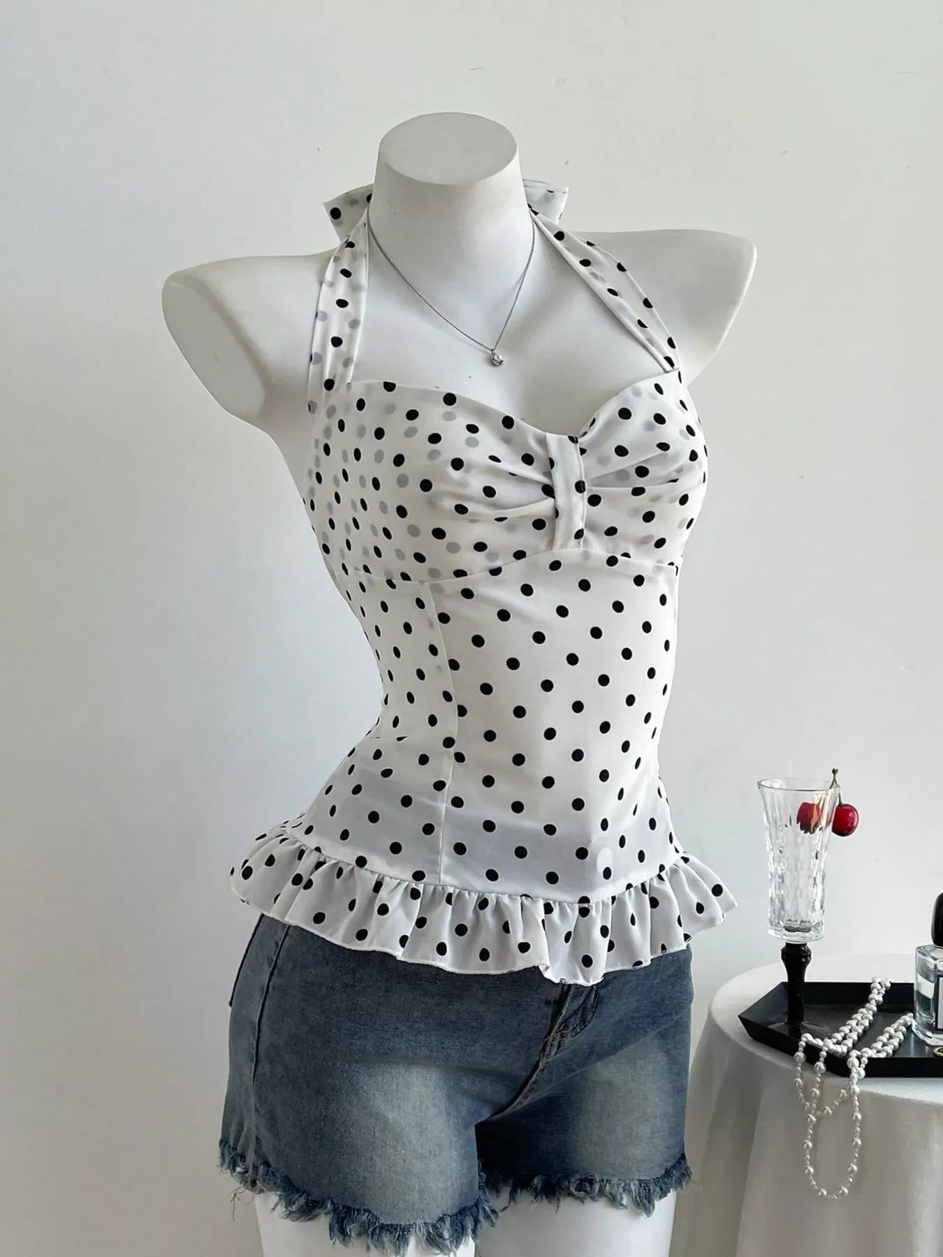 Polka Dot Halter Neck Cami - Be Bliss Boutique