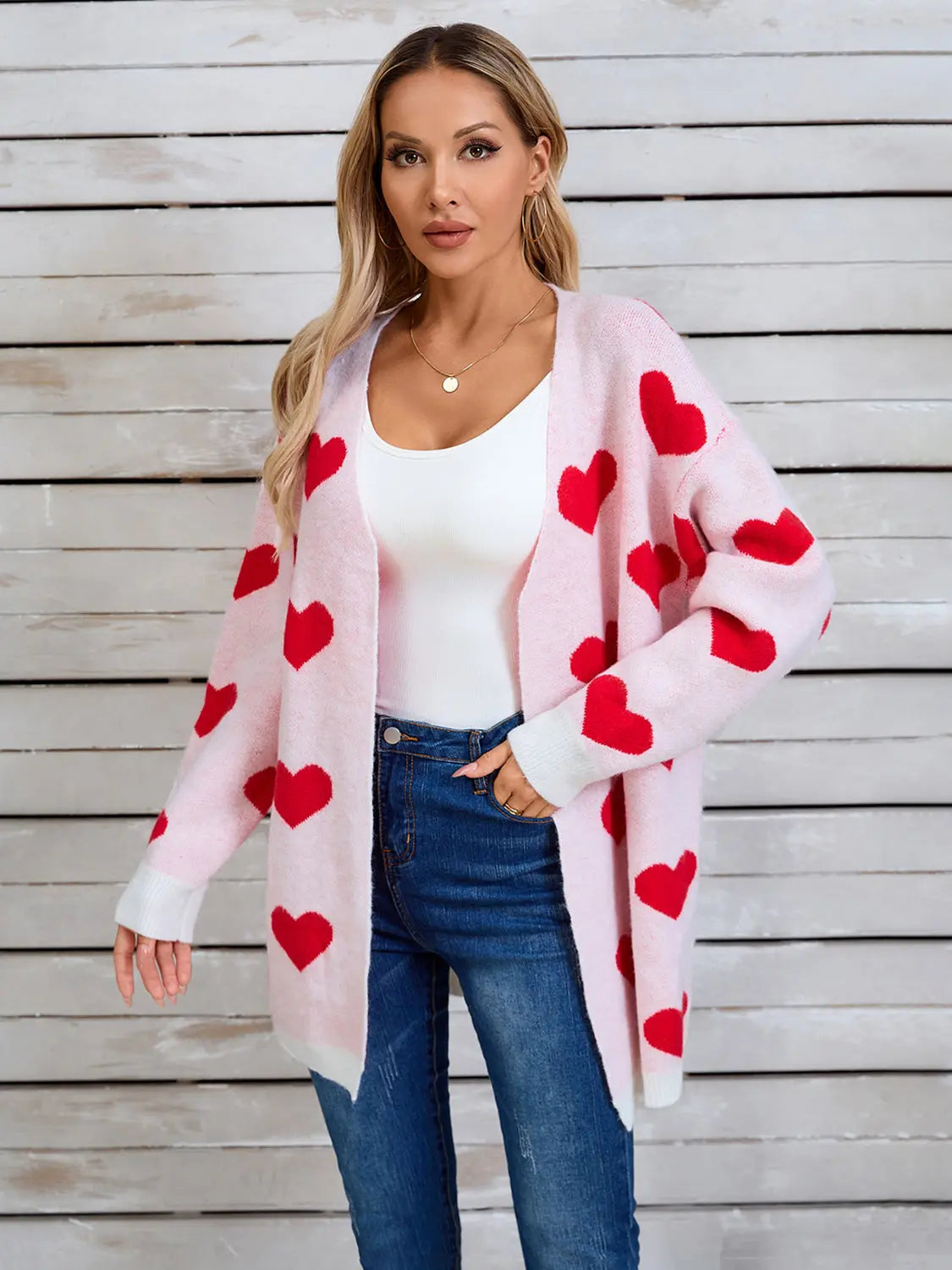 Angel Wings Heart Open Front Long Sleeve Cardigan - Be Bliss Boutique
