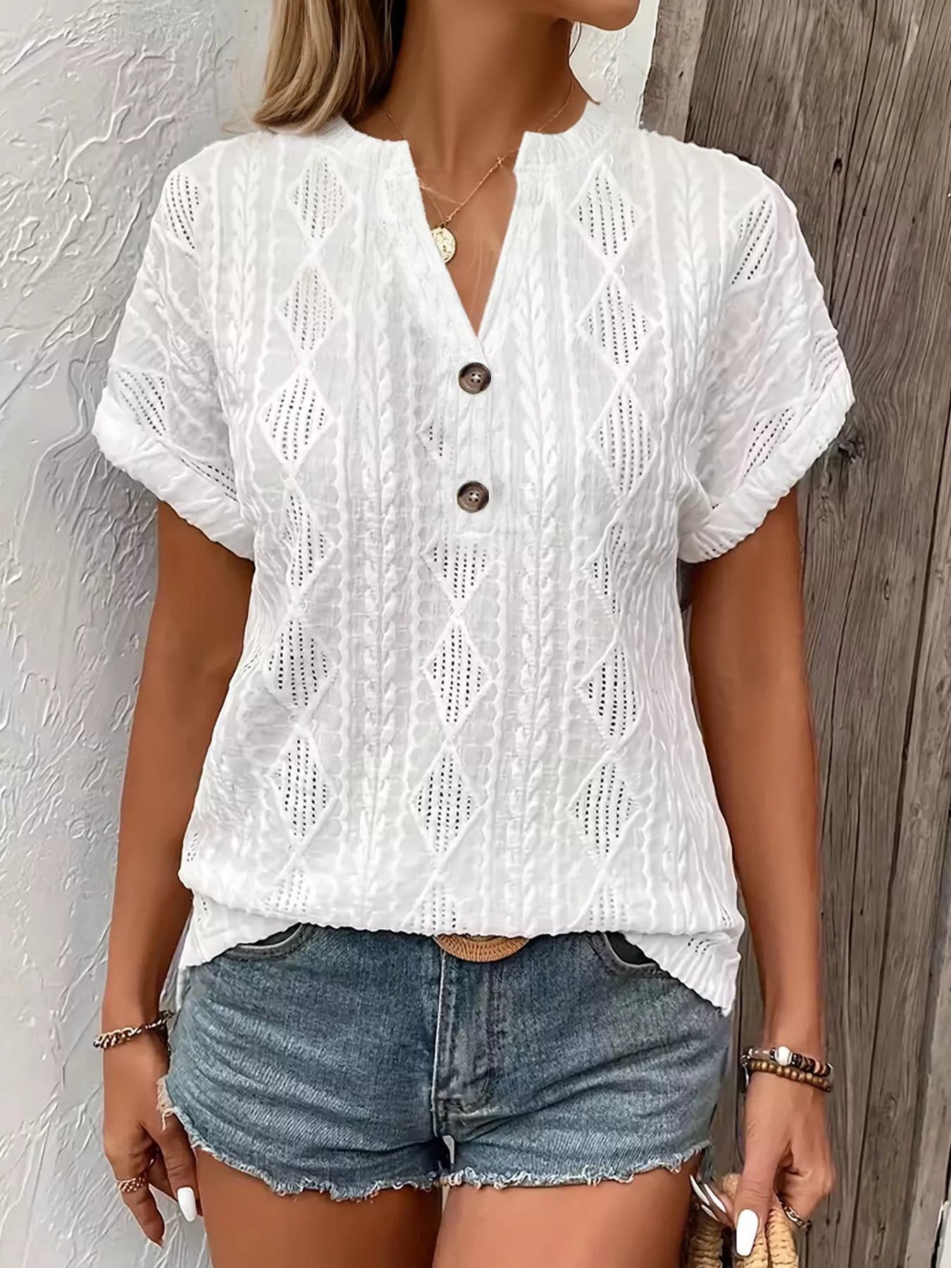 Diamond Pattern Short Sleeve Top - Be Bliss Boutique