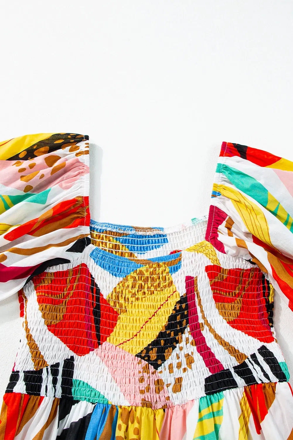 Printed Square Neck Short Sleeve Midi Dress - Be Bliss Boutique