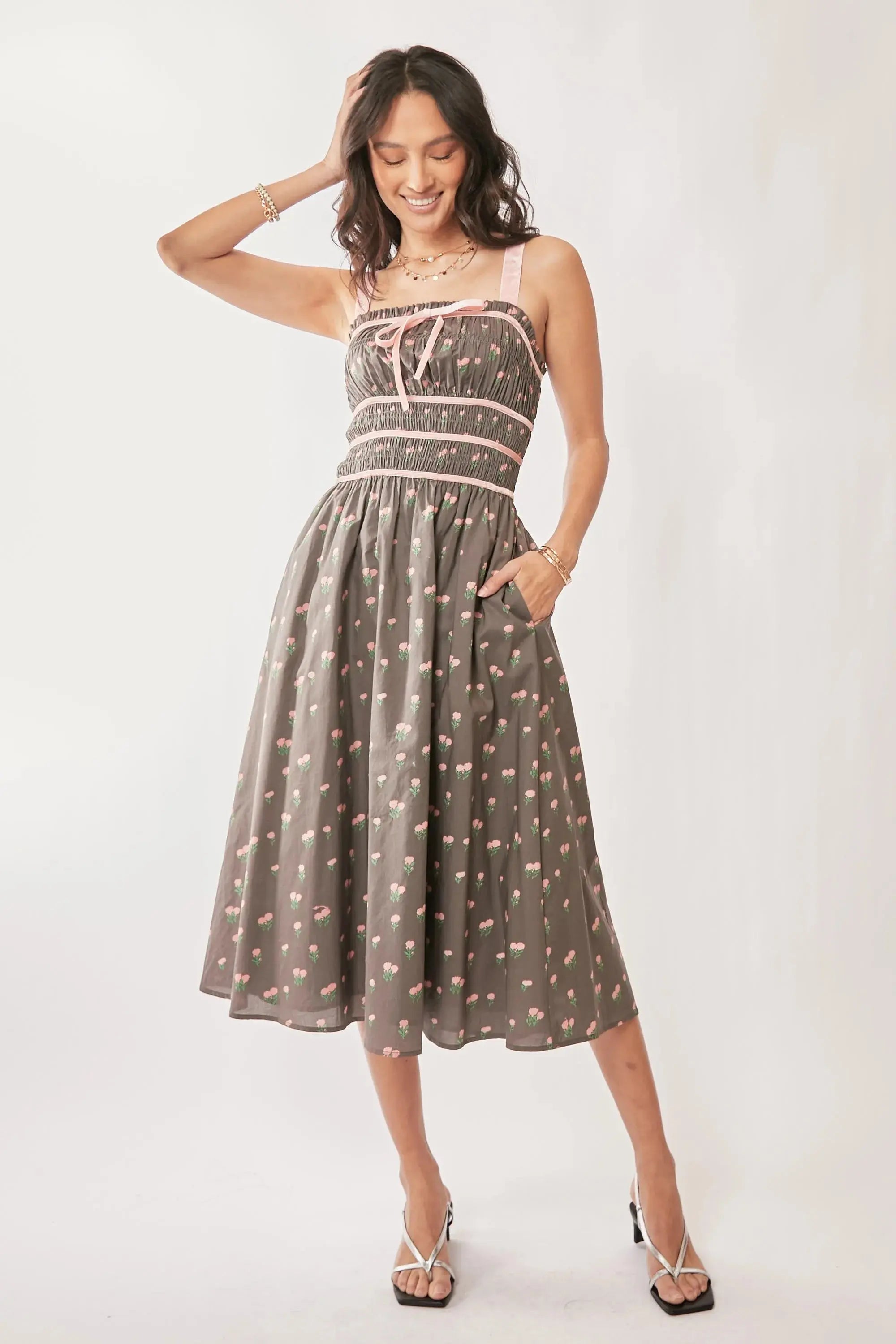 Davi & Dani “Strawberry Fields” Smocked-Bodice Midi Dress - Be Bliss Boutique