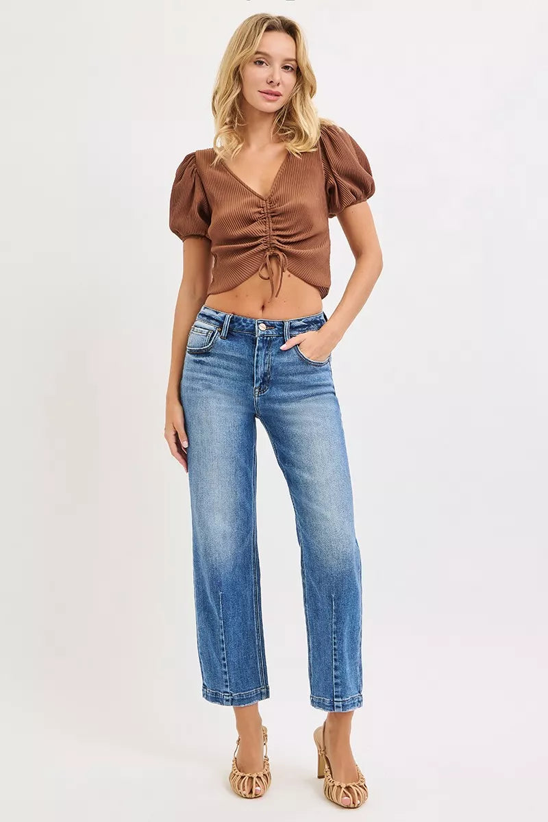 RISEN High Rise Crop Boyfriend Tapered Jeans - Be Bliss Boutique