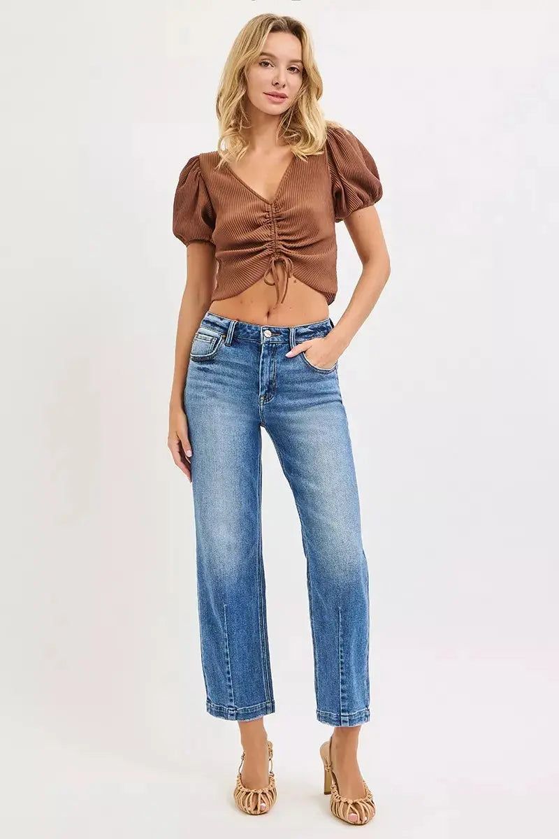 RISEN Jeans - Full Size High Rise Crop Boyfriend Tapered Jeans - Be Bliss Boutique
