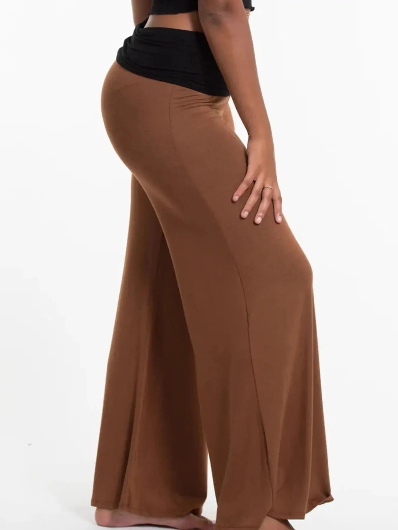 High Waisted Wide Leg Yoga Pants with Contrast Waistband - Be Bliss Boutique