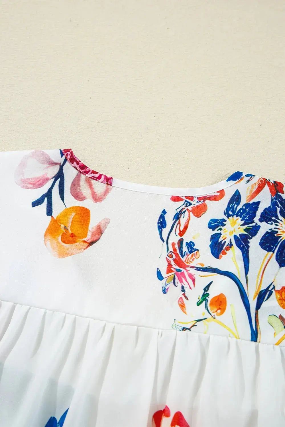 Bloom Printed 3/4 Sleeve Tie Neck Tassel Boho Blouse - Be Bliss Boutique