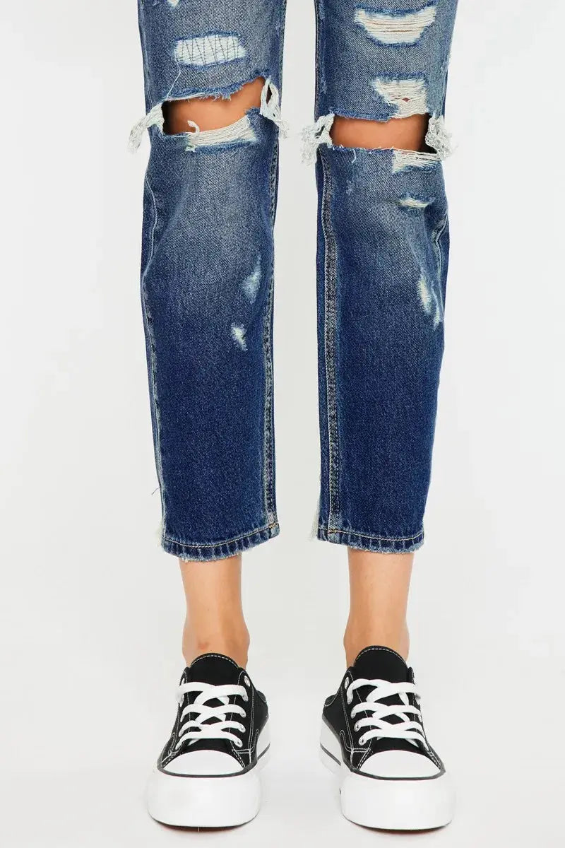 High Rise Distressed Kancan Mom Jeans - Be Bliss Boutique