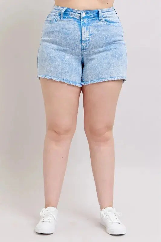 Judy Blue Jeans - Full Size Mid Rise Garment Dyed Denim Shorts - Be Bliss Boutique