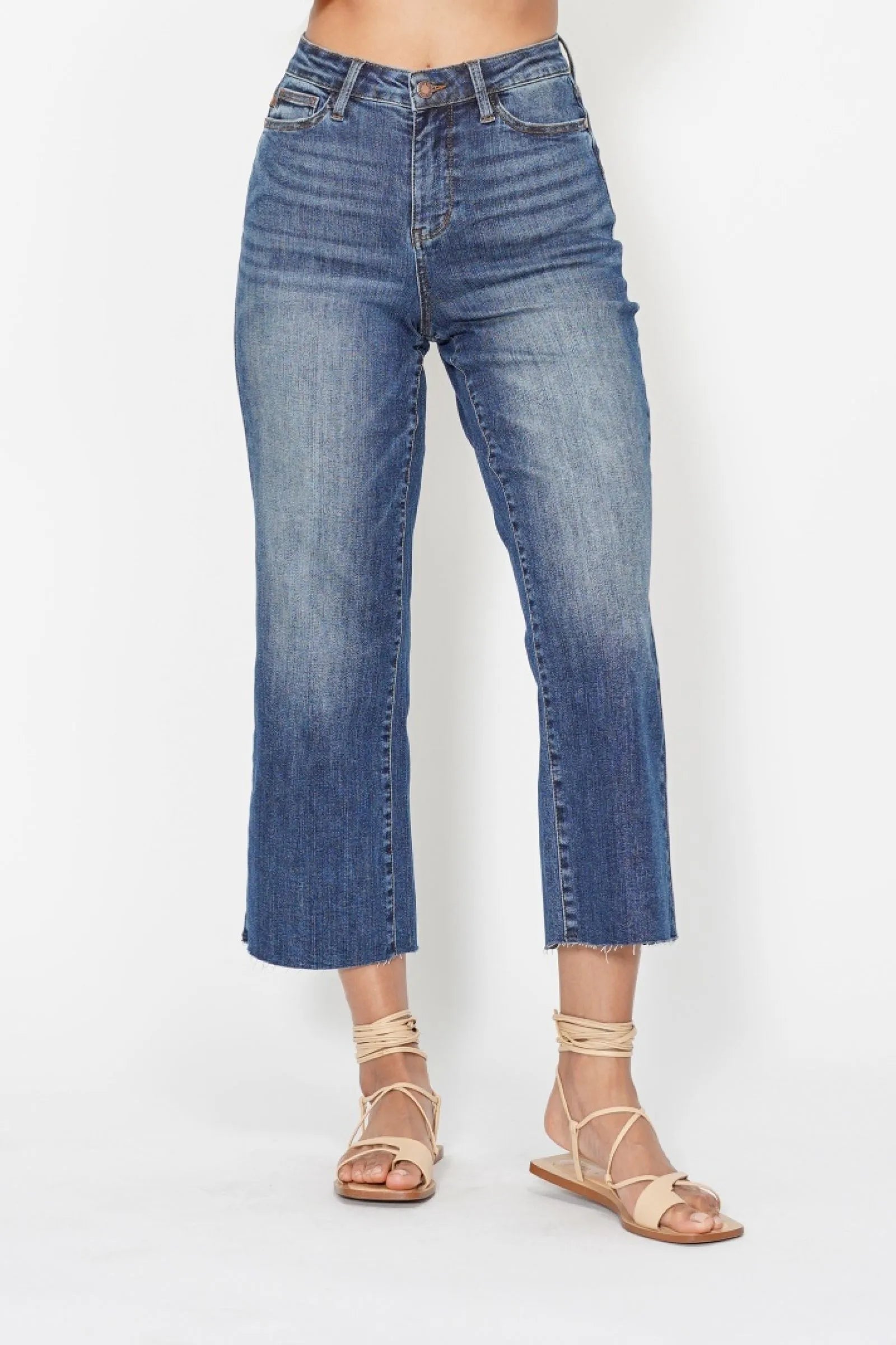 Judy Blue Jeans - High Waist Back Pocket Embroidery Crop Wide Jeans - Be Bliss Boutique