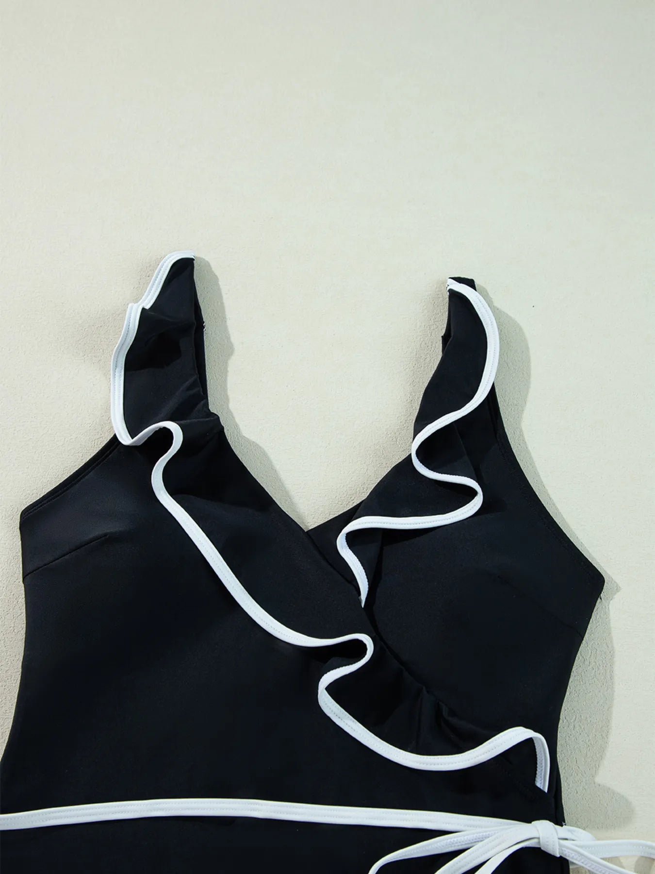 Ruffle Trim V Neck One Piece Swimsuit - Be Bliss Boutique