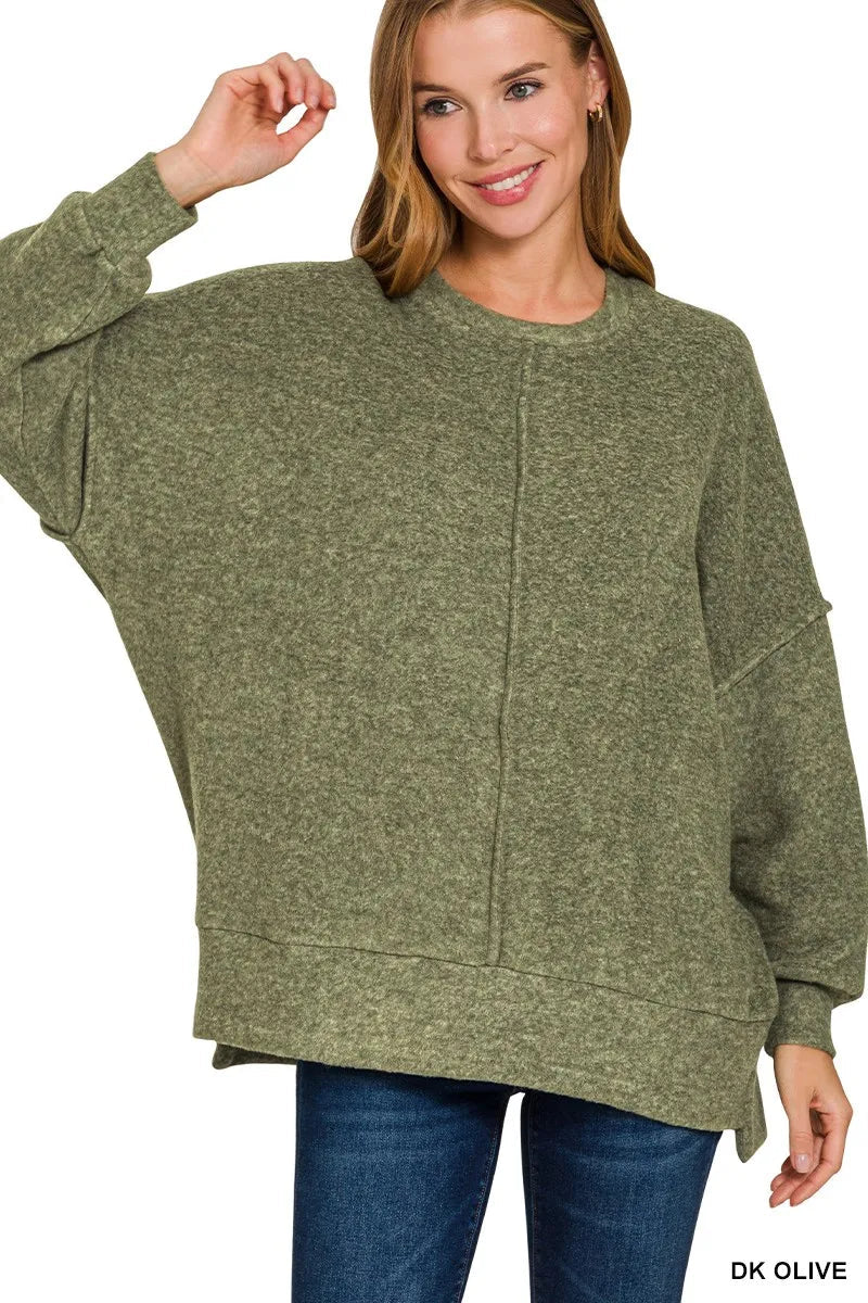 Zenana Brushed Melange Hacci Oversized Sweater - Be Bliss Boutique
