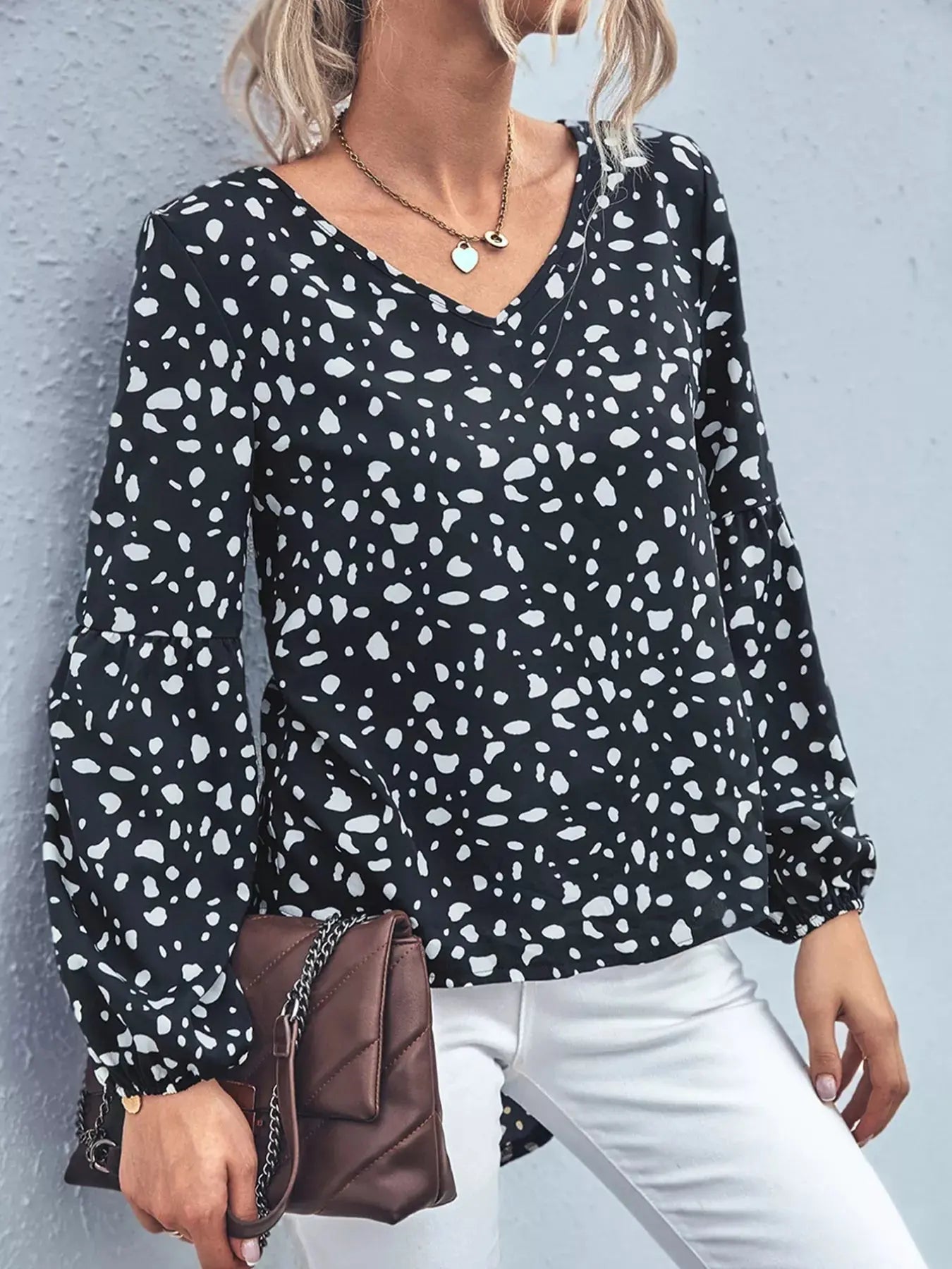 Animal Print V Neck Blouse - Be Bliss Boutique
