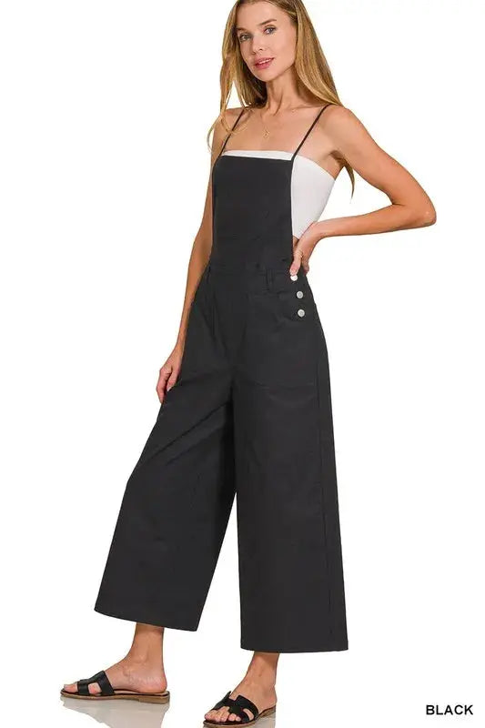 Zenana Woven Spaghetti Strap Overalls - Be Bliss Boutique
