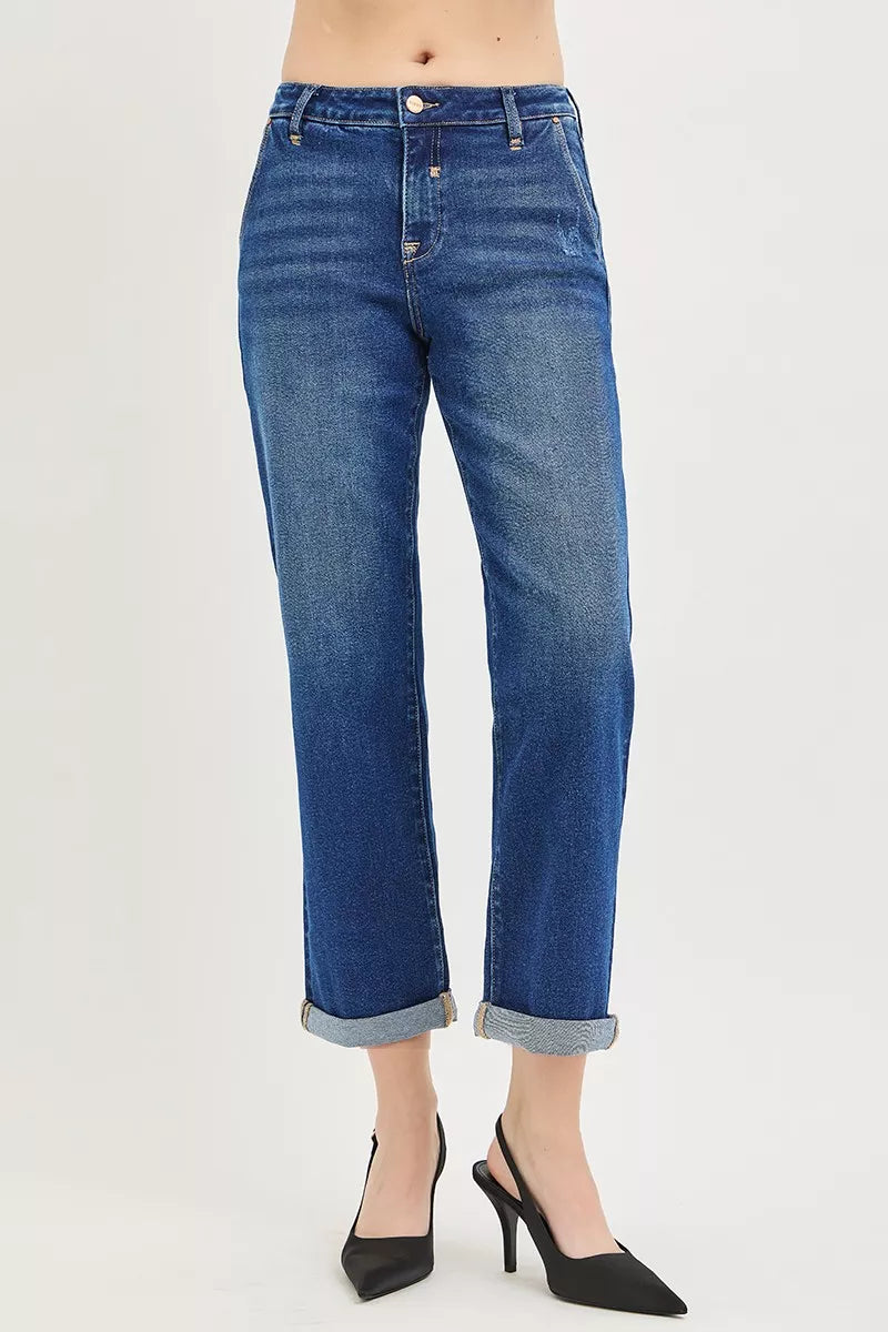 RISEN Slouchy Cropped Boyfriend Jeans with Cuffed Hem - Be Bliss Boutique
