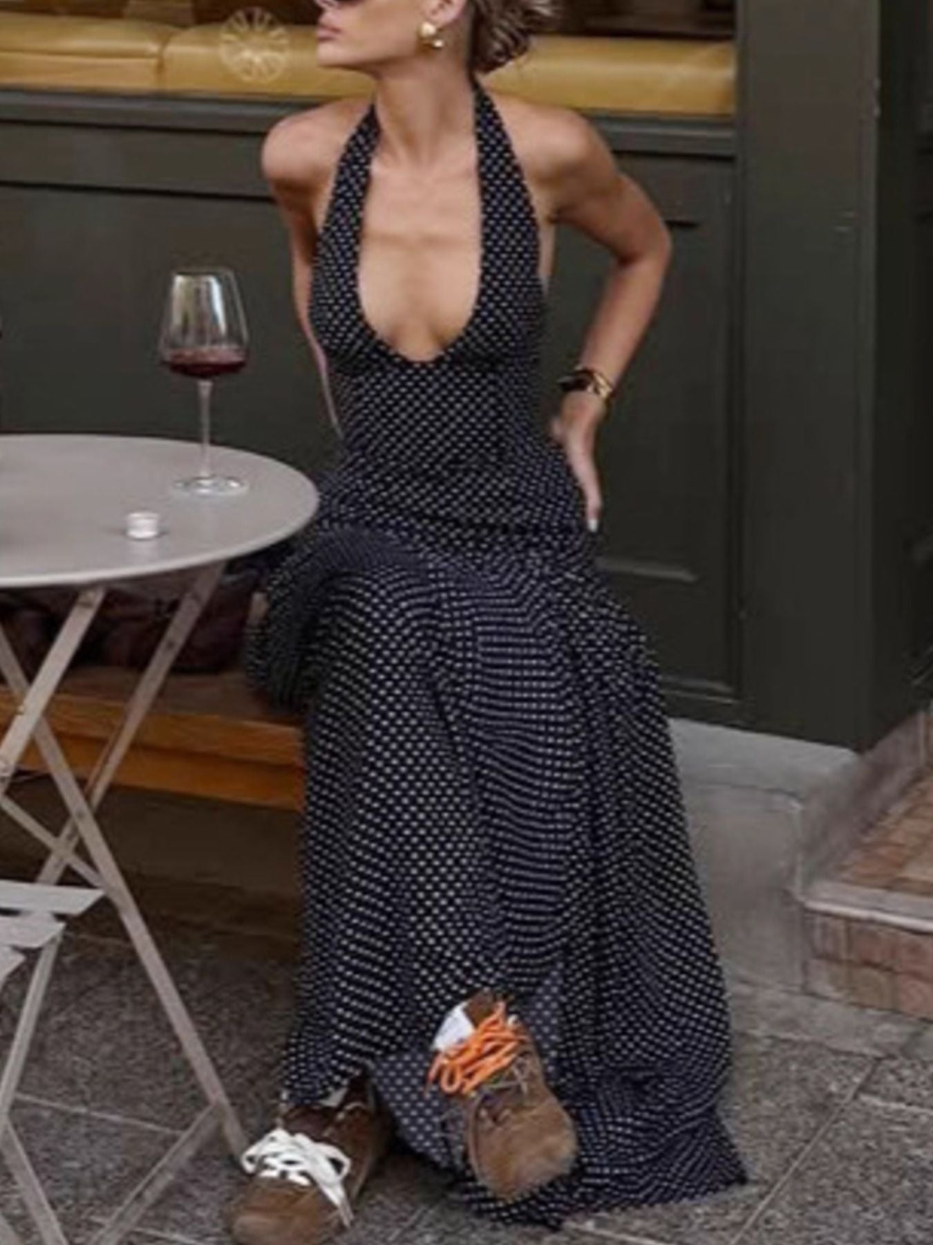 Polka Dot Halter Neck Maxi Dress - Be Bliss Boutique