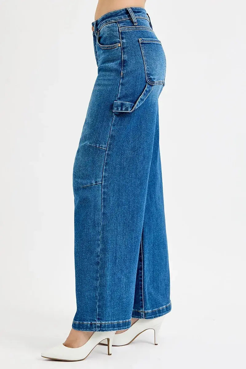 RISEN Jeans - Plus Size High Rise Wide Leg Patch Detailed Jeans - Be Bliss Boutique