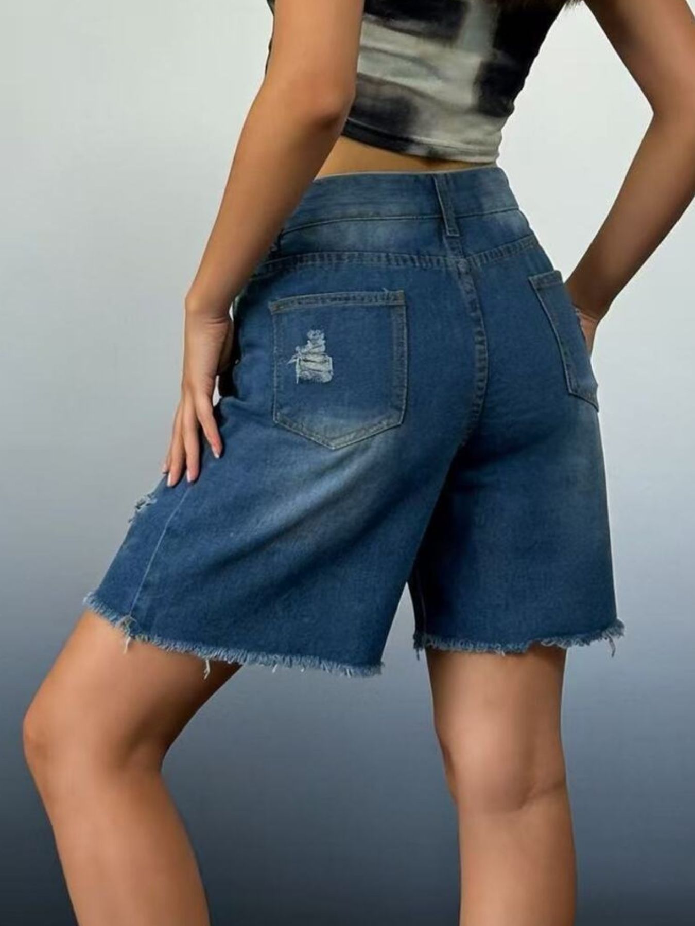 Plus Size Ripped Frayed Hem Denim Shorts - Be Bliss Boutique