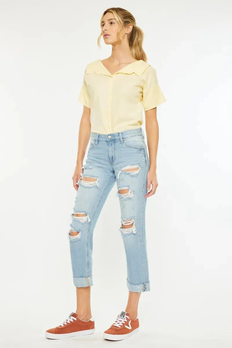 Mid Rise Distressed Kancan Boyfriend Jeans - Be Bliss Boutique