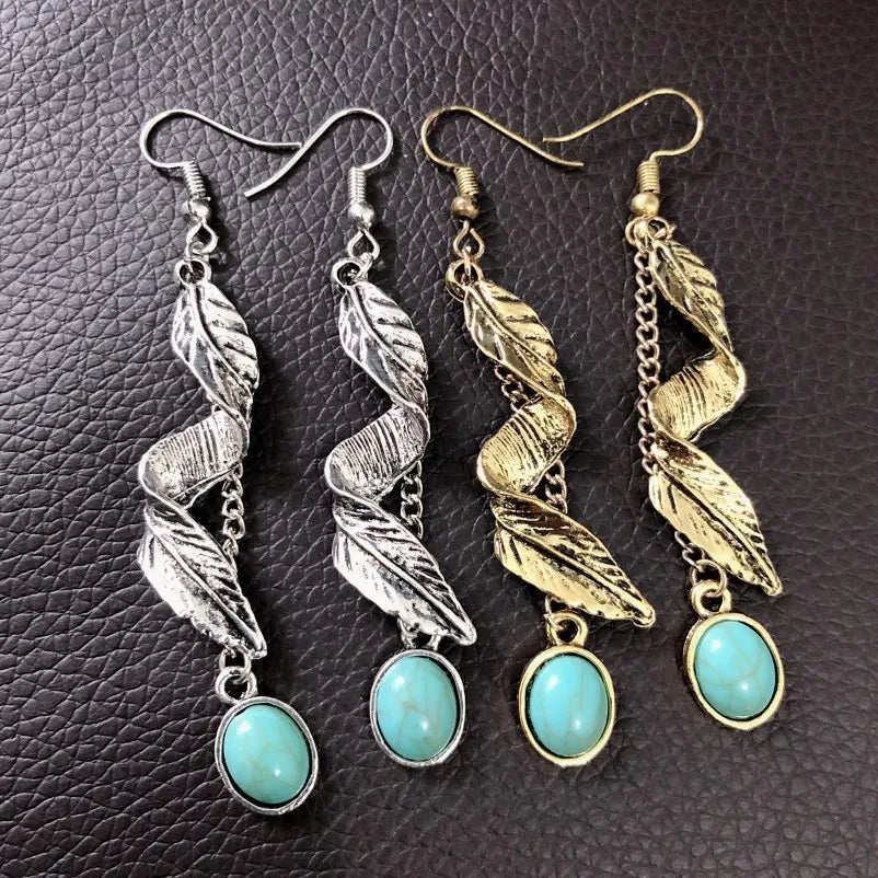 Artificial Turquoise Alloy Leaf Earrings - Be Bliss Boutique