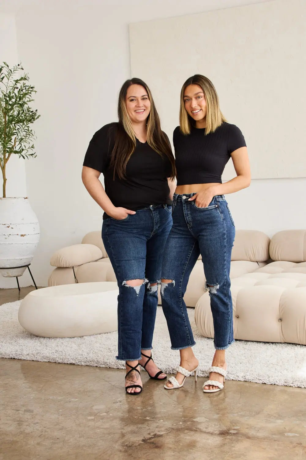 Full Size Tummy Control Distressed High Waist Raw Hem Jeans - Be Bliss Boutique