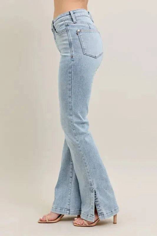 Judy Blue Full Size/Plus Size Tummy Control Vintage Wash Side Slit Slim Boot Jeans - Be Bliss Boutique