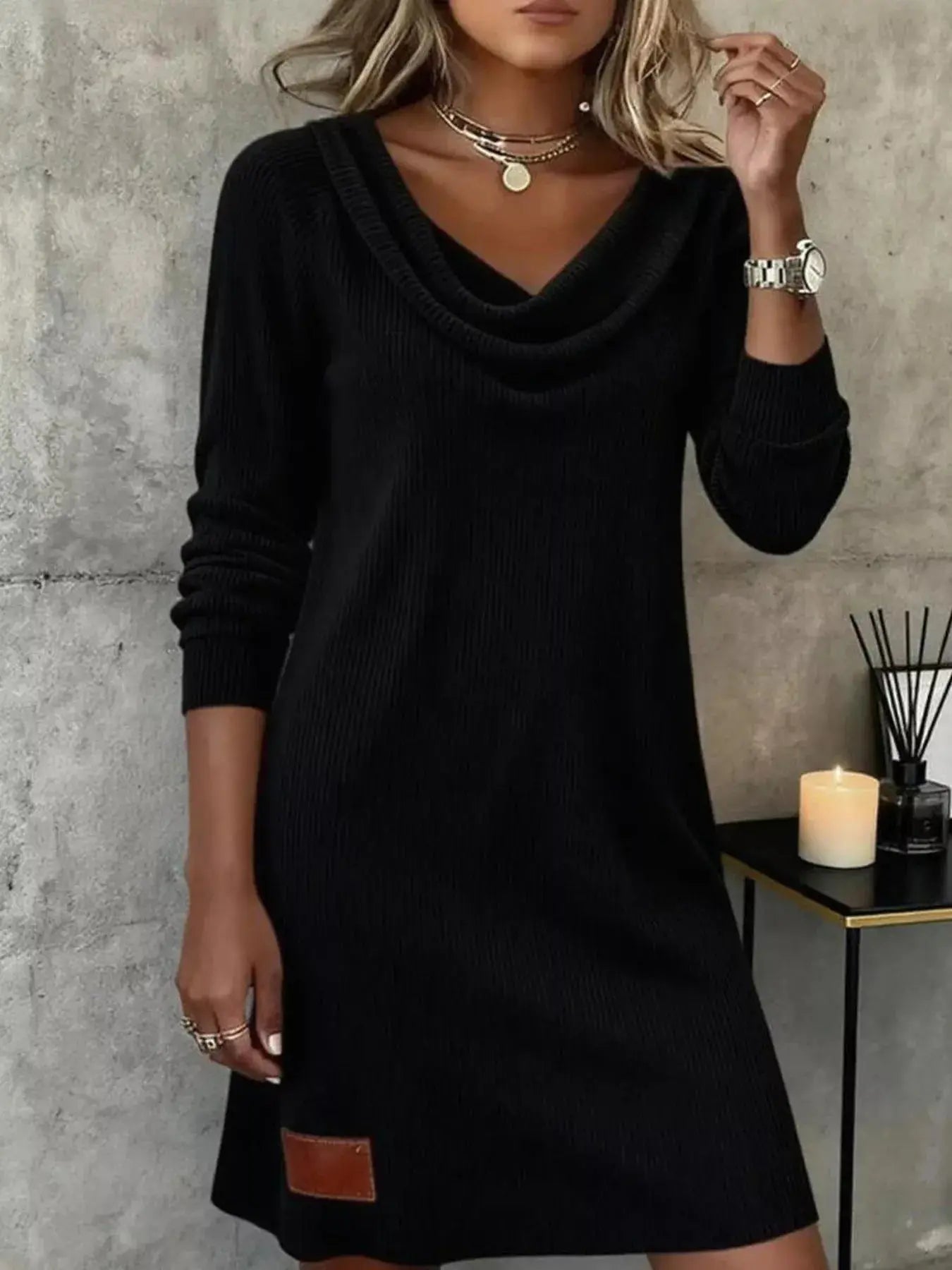 Casual Cowl Neck Ribbed Knit Mini Dress - Be Bliss Boutique