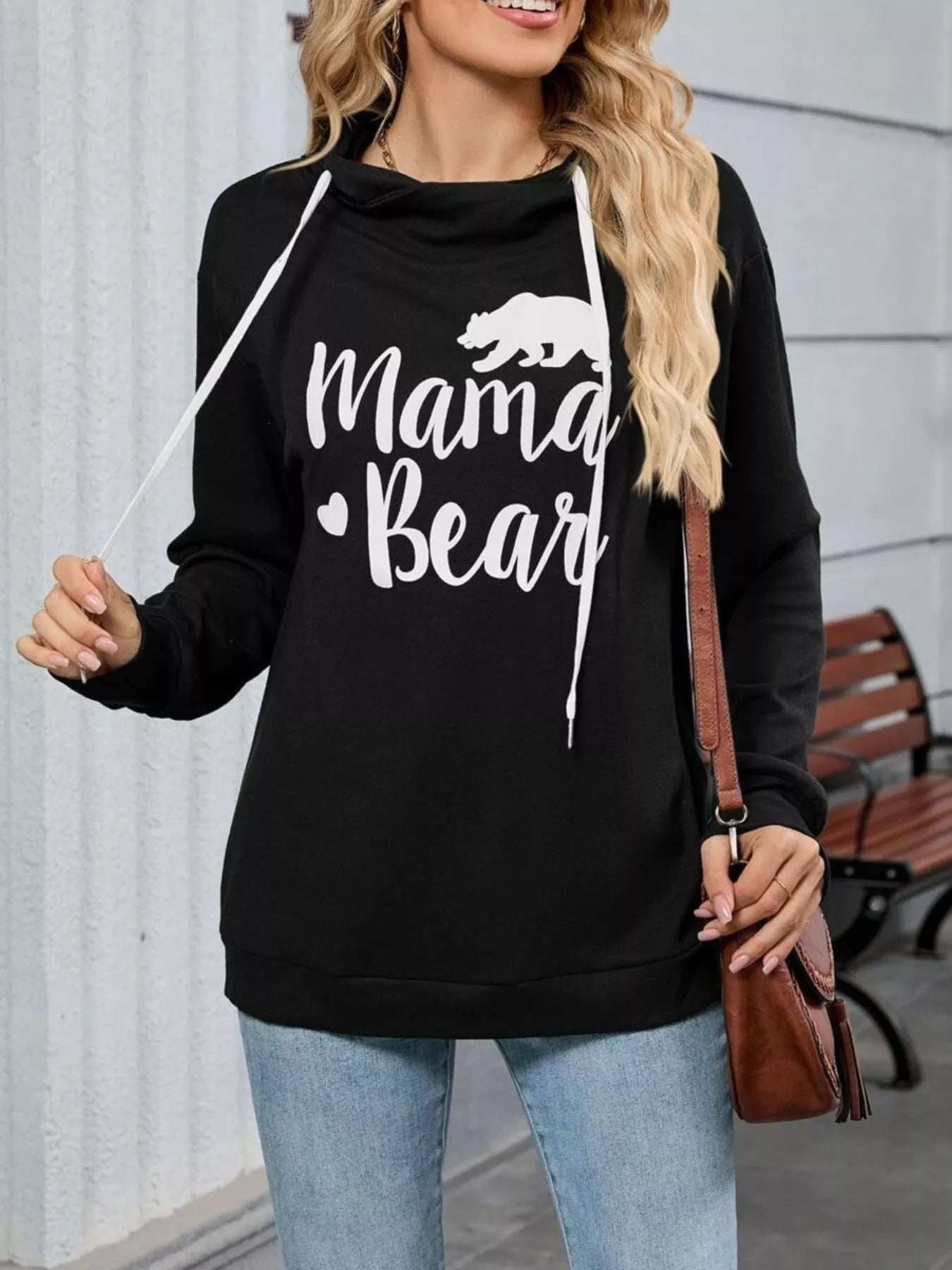 Mama Bear Drawstring Womens Long Sleeve Hoodie - Be Bliss Boutique