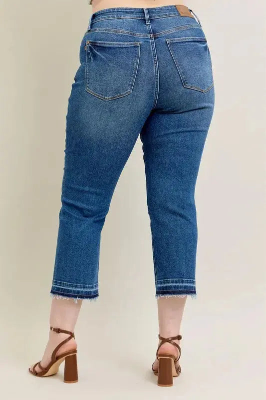 Full Size High Waist Vintage Wash Release Hem Kick Flare Judy Blue Jeans - Be Bliss Boutique