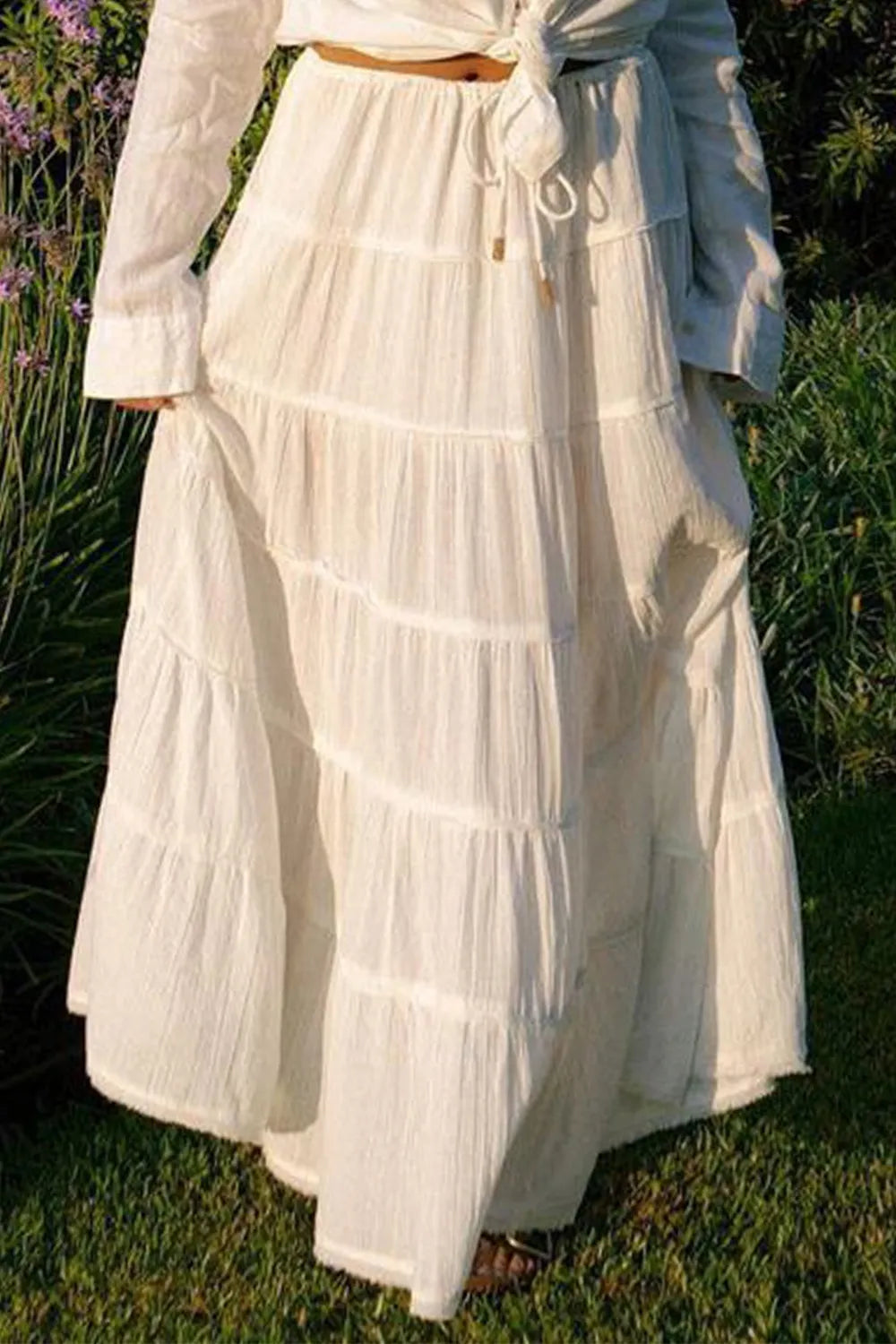 Boho Tiered Maxi Skirt with Drawstring Waist - Be Bliss Boutique